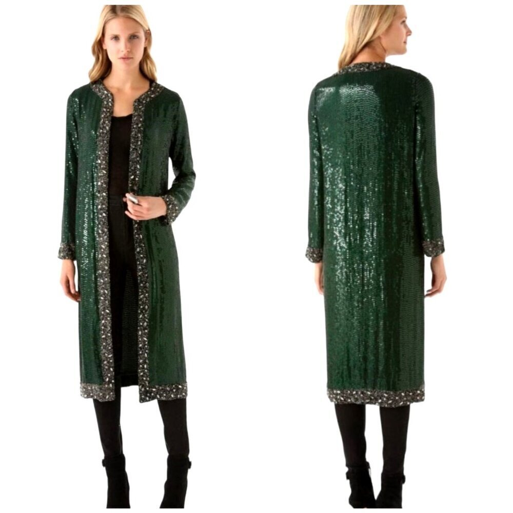 Haute Hippie Emerald Sequin Long Cape